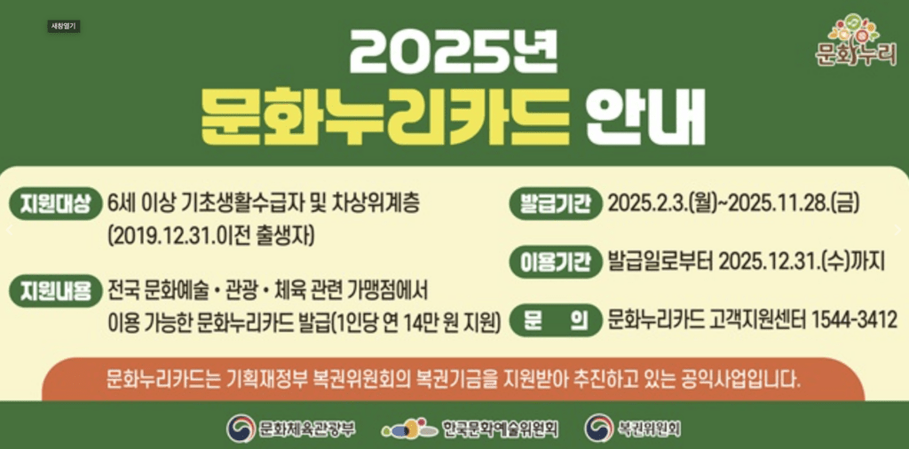 2025 문화누리카드 안내문